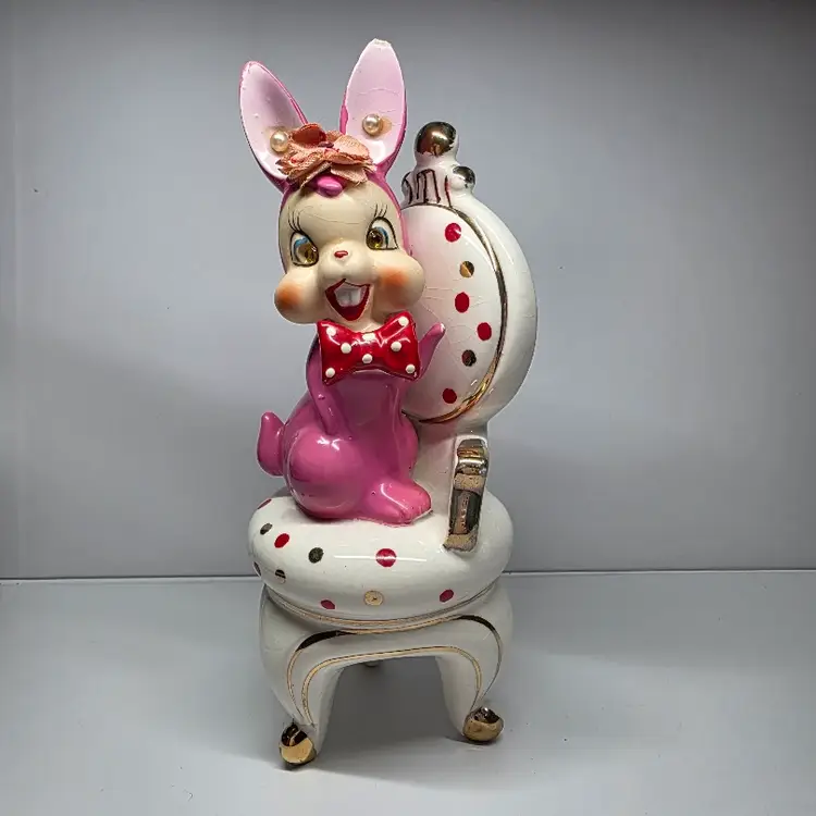 Kitsch Shiny Rabbit Vintage Kitsch Arnart Anthropomorphic Ceramic Pink Bunny Rabbit ...