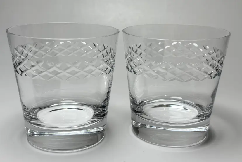 Nude Brand Double Old Fashion Glasses Diamond Band Crystalline Crystal Set of 2