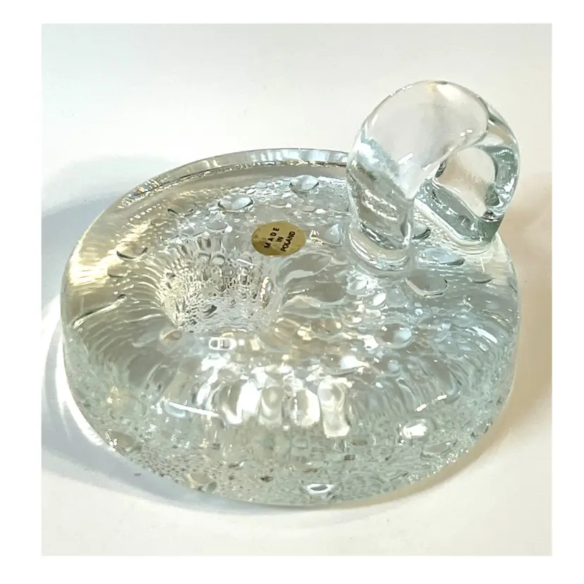 Svend Jensen Clear Glass Textured Candlestick Holder Bubbles Finger Loop MCM 2 in Height