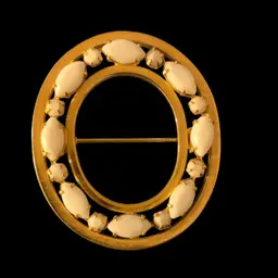 Gold Tone Oval Shape Pronged Set White Beads With Pin Stop