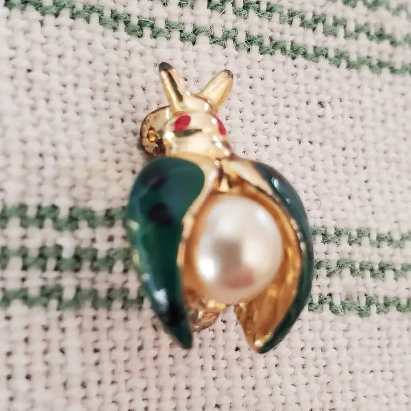 Tiny Ladybug Brooch with Faux Pearl