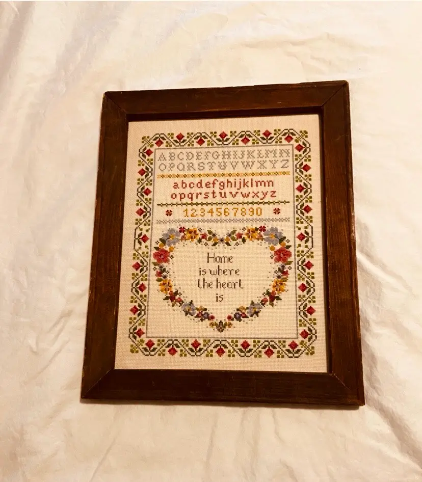 Embroidery Sampler Vintage Framed Farmhouse Country Cottage Gallery Wall Decor