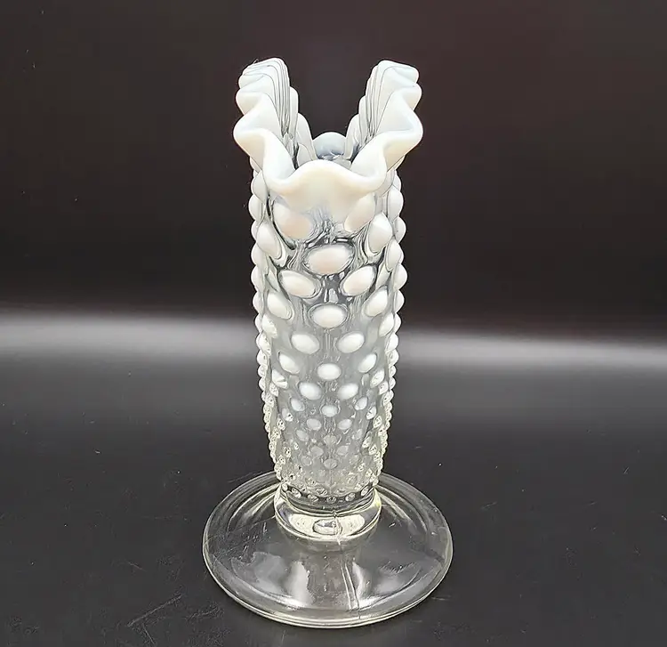Fenton French Opalescent Hobnail Fan Vase Ruffled Edge Vintage