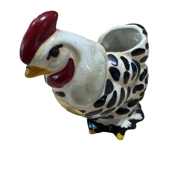 Vintage Ceramic Porcelain Standing Hen Rooster Planter Vase ( 5 inch tall )