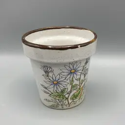 Vintage Miniature Stoneware Takahashi Blue and White Daisy Ceramic Planter - Made in Japan - 3.5" Tall