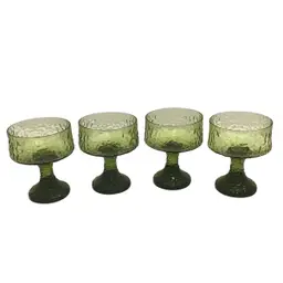 4 Lenox Impromptu Hand Blown Crystal Dessert Crinkle Green Goblet Sherbet Vtg