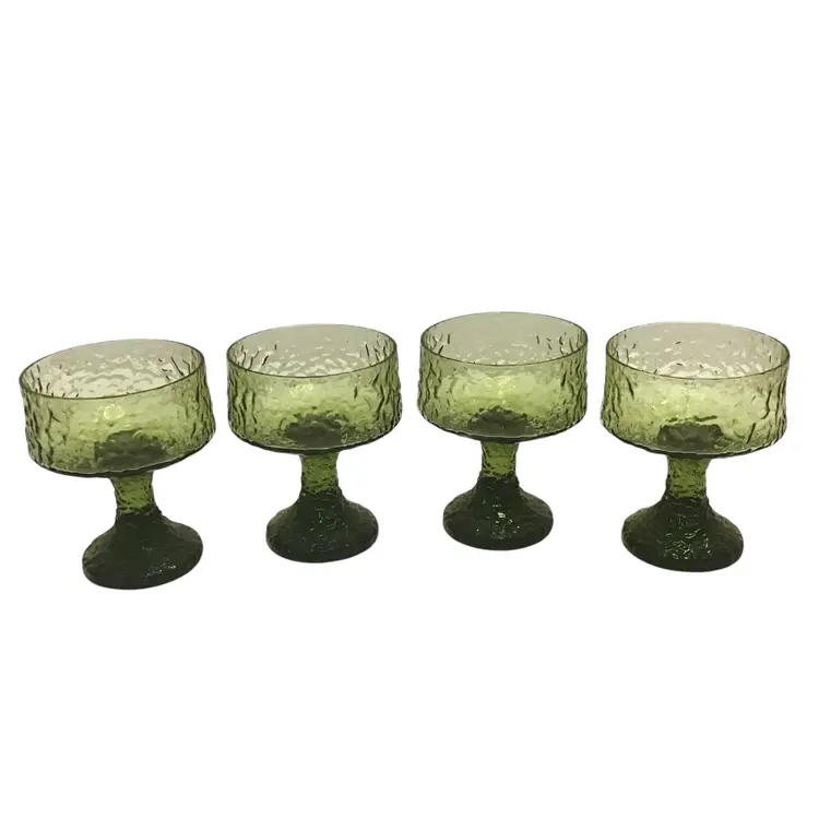 4 Lenox Impromptu Hand Blown Crystal Dessert Crinkle Green Goblet Sherbet Vtg