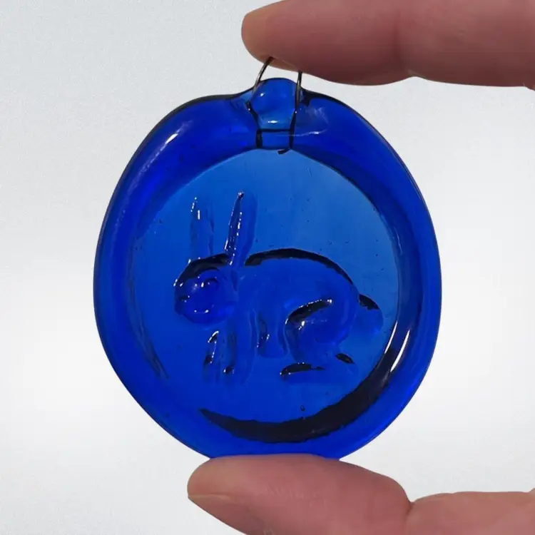 Blue Glass Rabbit Suncatcher, Blue Art Glass Bunny Ornament