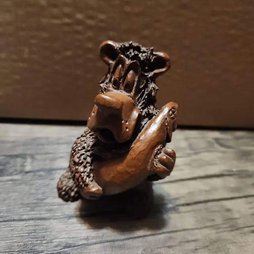 Weirdo Cartoon Bear With Fish Figurine Red Mill Mfg