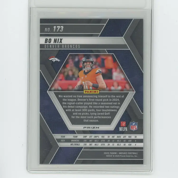 Football 2025 Panini Mosaic Prizm Reactive Purple Bo Nix #173 Denver Broncos