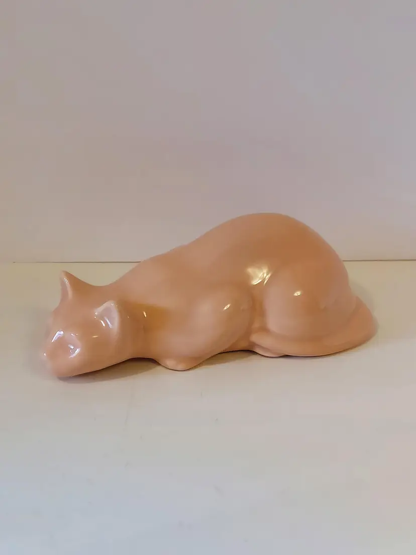 Pink Glazed Pottery Cat Figure