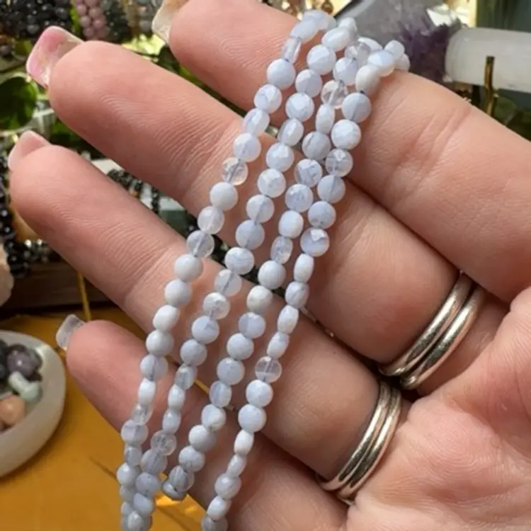 Blue Lace Agate 4mm Faceted Coin Bracelet