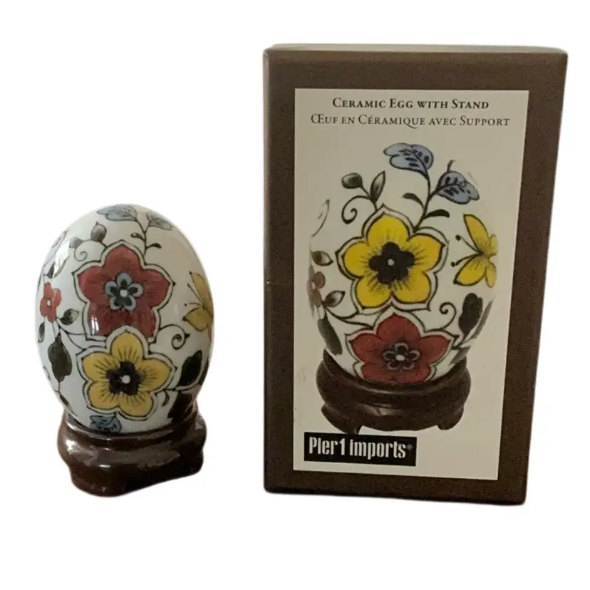 Vintage Pier One Multi-colored Ceramic Egg With Stand 3 3/4β X 2β