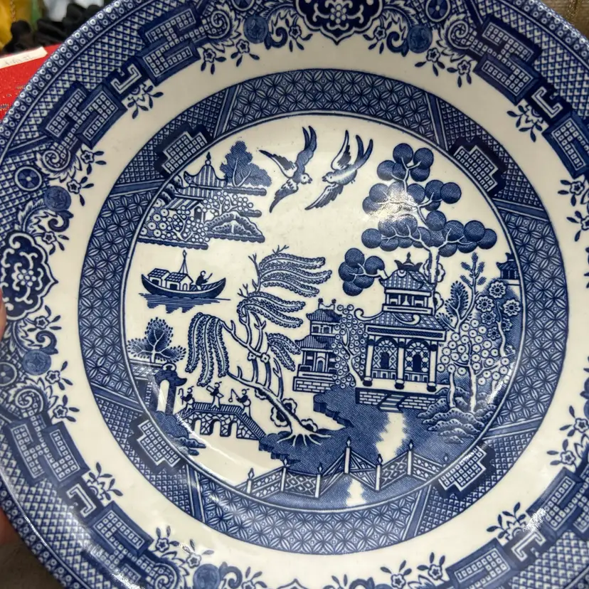 #01 Vintage Churchill England Blue Willow serving Bowl 8” Blue & White Transferware Dinnerware