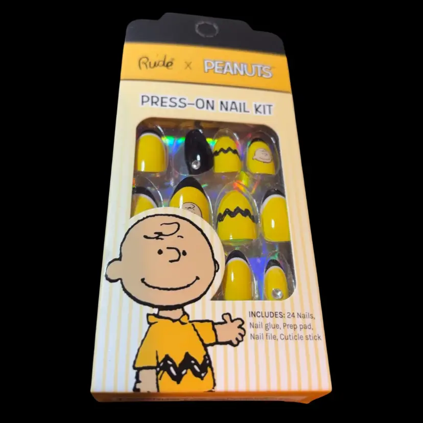Rude X Peanuts Press On Nail Kit Includes 24 Nails Nail Glue Prep Pad, Nail File And Stick Charlie Brown