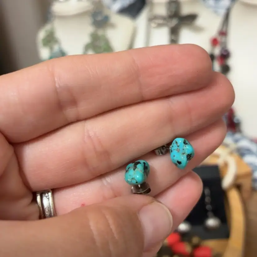 Chunky Faux Turquoise Stud Earrings
