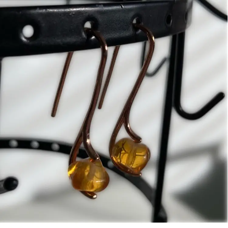 Vintage Copper and Genuine Amber Earrings