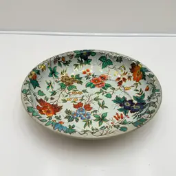 Daher Round White And Multi Color Floral Decorative Tin Bowl