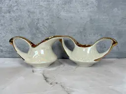 Iridescent Lusterware Creamer & Sugar Set, 22K Gold, Pearl China, 1950s American Pottery (0113-25)