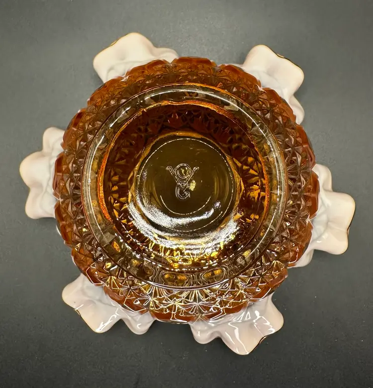 Fenton Olde Virginia Glass Honey Amber Opalescent Ruffled Edge Vase Bowl