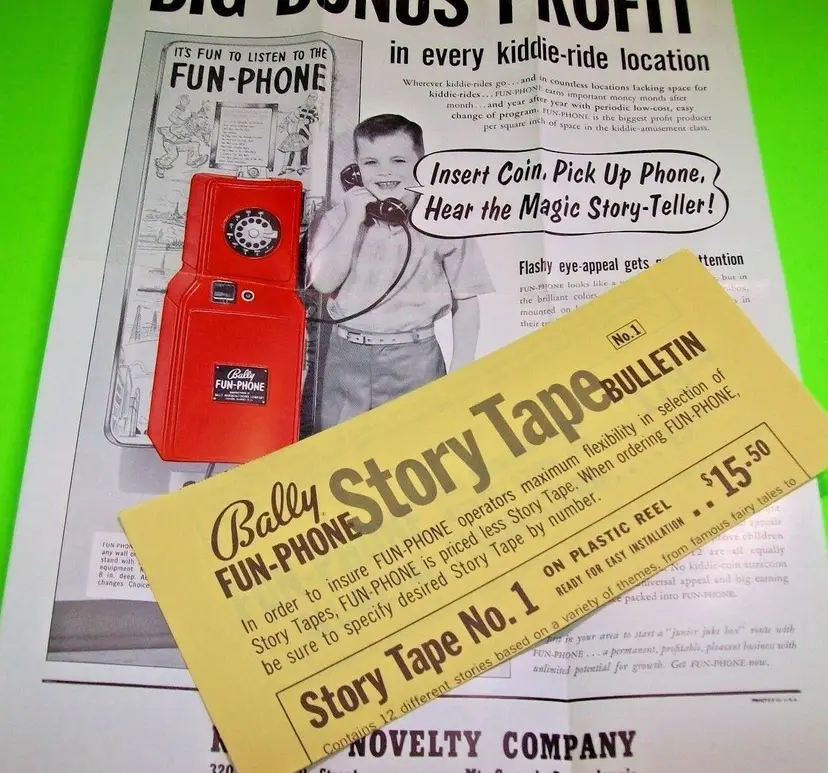 Fun Phone Arcade FLYER 1960 NOS Kiddie Telephone Story Telling Vintage