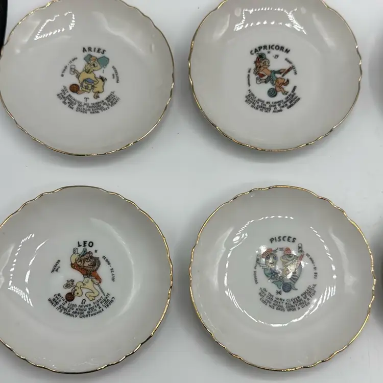 Hard To Find Set Of 12 Zodiac Coasters Trinket Dishes Libra Chipped