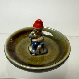Vintage Irish Porcelain Gnome Shoe Maker Cobbler Trinket Ring Pin Dish Made in Ireland