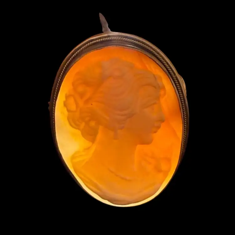 Antique Art Deco Genuine Carved Shell 800 Silver Cameo Pendant Brooch 1.25”