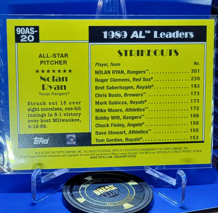 Nolan Ryan 2025 Topps Series 2 1990 35th Anniversary All-Star Pink Name Variation #90AS-20 Texas Rangers