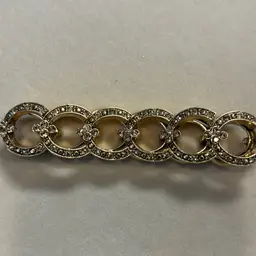 #01 8.  Elegant Vintage Monet Gold Tone Link Stretch Bracelet Adorned With Rhinestones