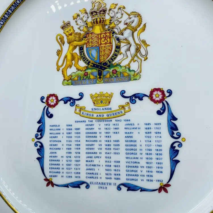 #2711 Aynsley Fine Bone Ceramic Royal Plate Kings and Queens of England 1977