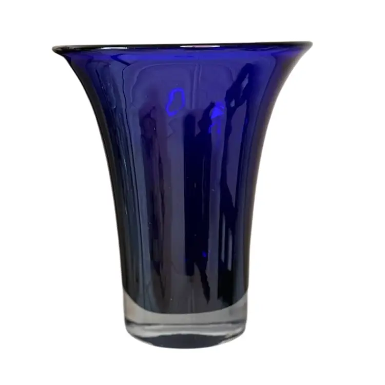 Vintage Art Glass Vase Cobalt Blue and Clear  8” x 3” (Base) x 7” (Top)  READ