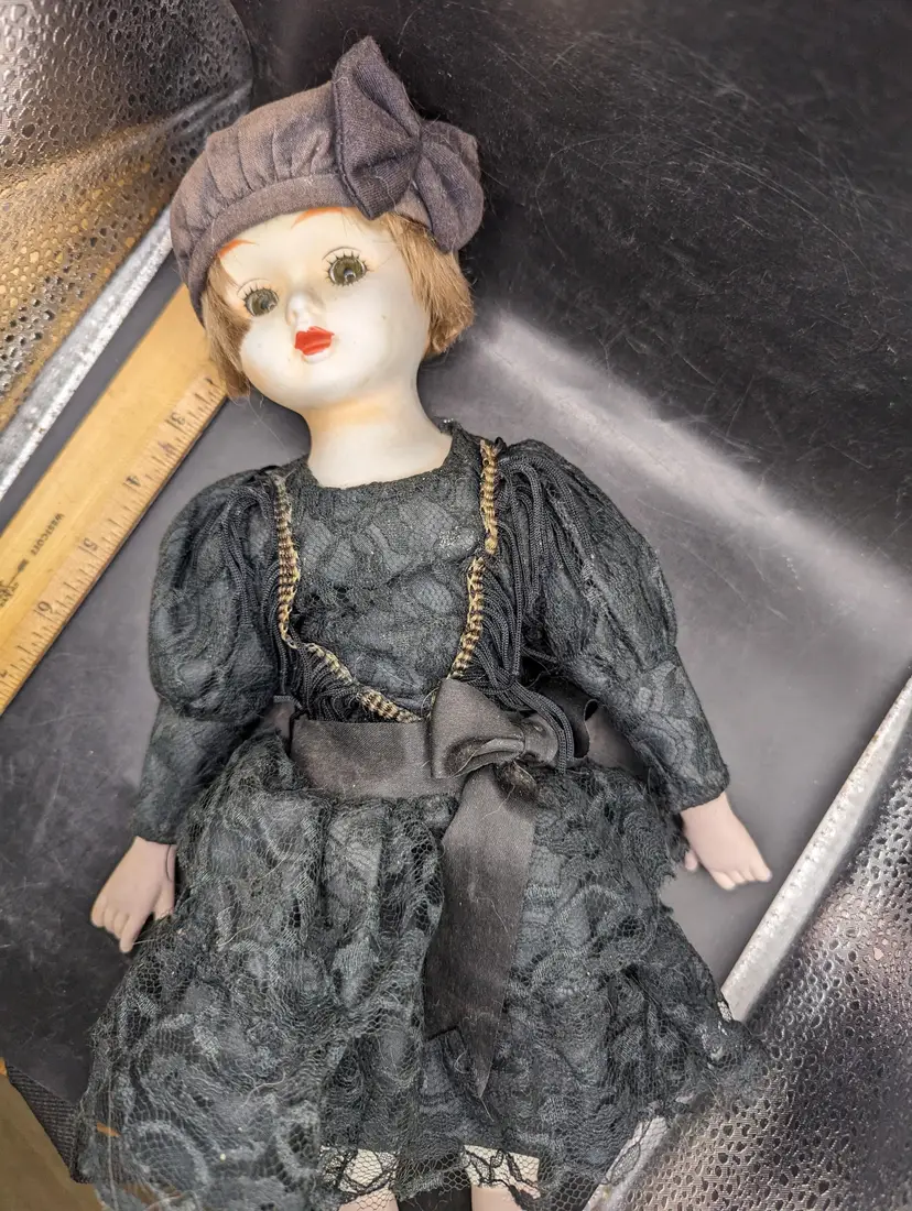 Vintage Porcelain Doll with Lace Dress