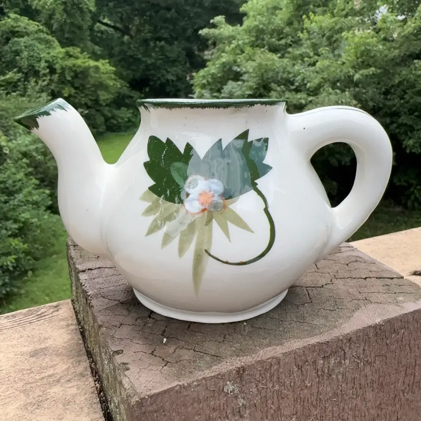 Cream And Green Tea Pot Wall Pocket Or Vase