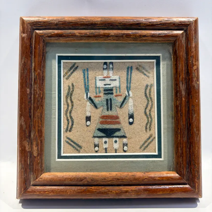 Navajo Sand Art By Sandra Thomas- Navajo Sand Painting by Sandra Thomas- Framed - Female Yei - 5”x5”
