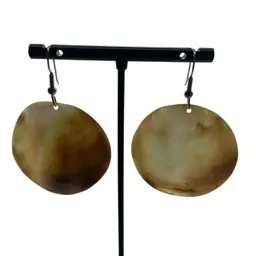 Mother Of Pearl Round Seashell Earrings Iridescent On Wire Nature Shell Ocean