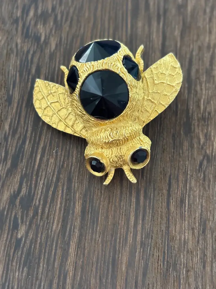 Vintage Doreen Ryan Gold Toned With Black,  Bee Brooch