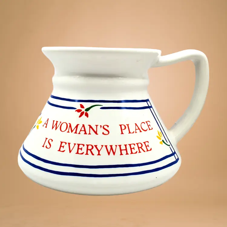 Vintage Papel No Spill Travel Mug "A Womans Place is Everywhere" Wide Base NWB