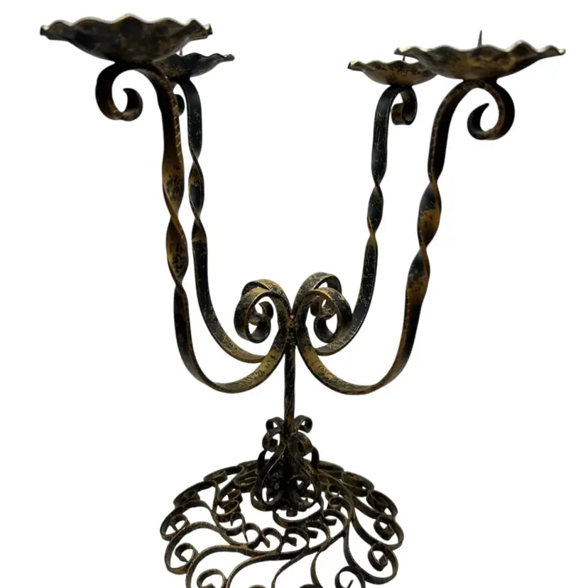 Wrought Iron Candelabra4 Candle Holder Rustic Antique Finish @ 11 1/2x 6 Some Candle Residue