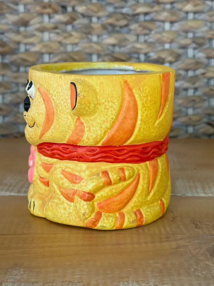 Vintage Kitschy Anthropomorphic Yellow And Orange Tiger Planter