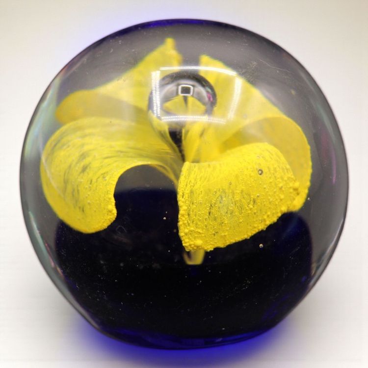 Cobalt Blue with Lacy Yellow Flower & Center Bubble 2 1/2” Tall 1#1oz