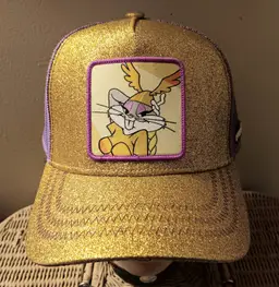 Looney Tunes Valkyrie Brunhilda Bugs Bunny trucker cap NEW viking gold glitter