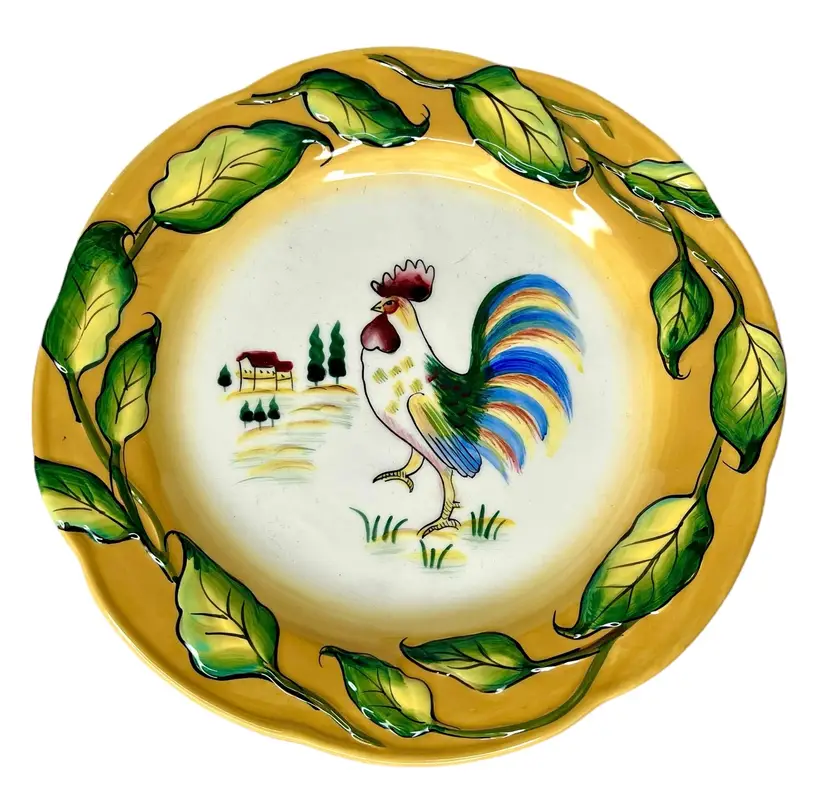 Fitz & Floyd Ricamo Portofino Salad Dessert Plate Rooster Yellow Chicken 8.5”