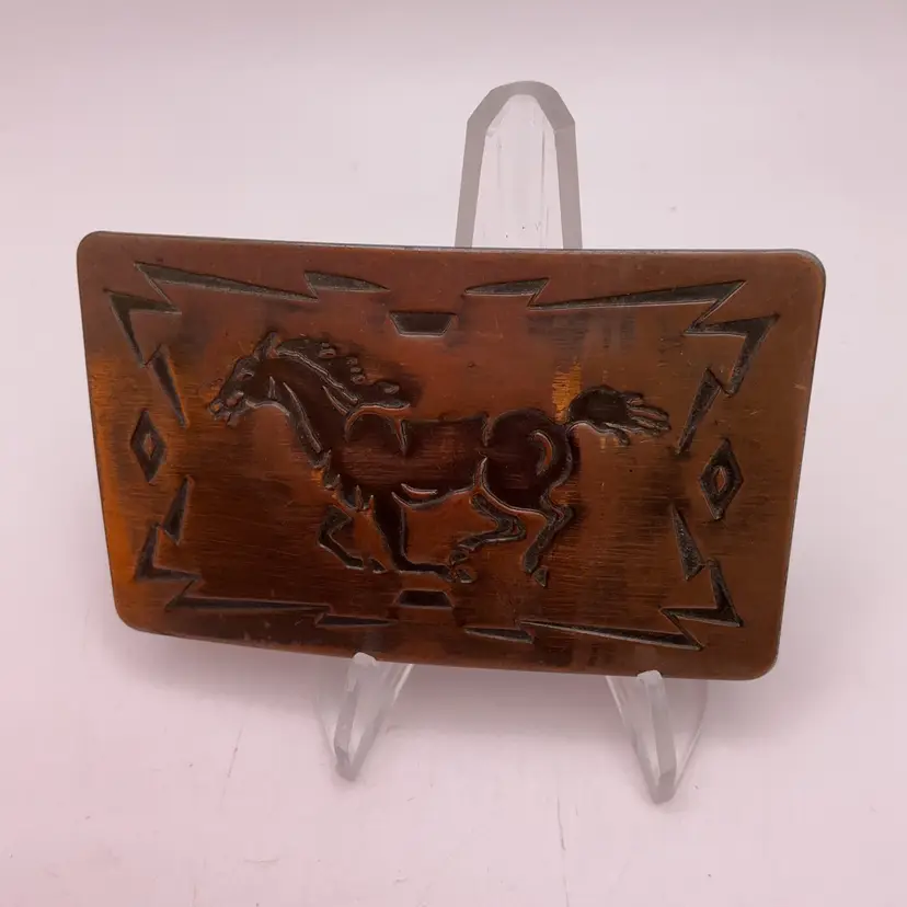 POW3 VTG Chambers Horse Belt Buckle Metal Copper? 3 x 1.75"
