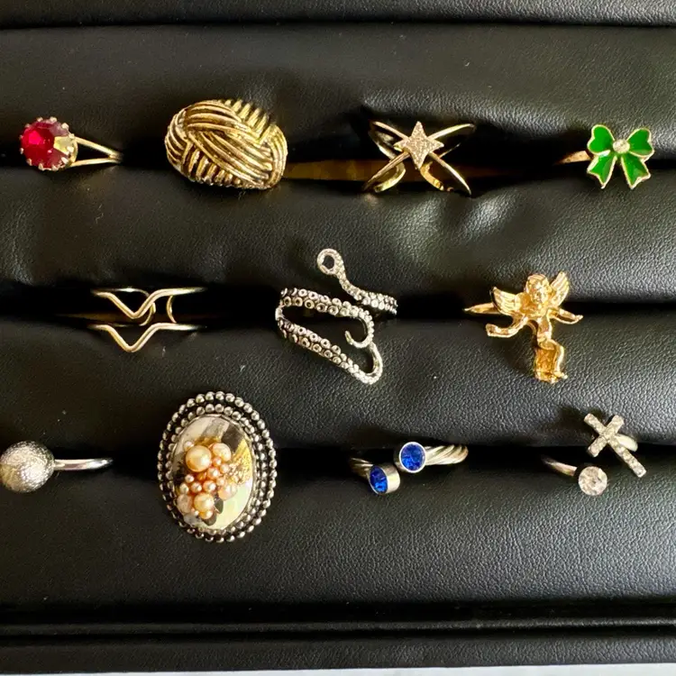 Lot of 11 Adjustable Rings - Gold & Silver Tone, Dainty