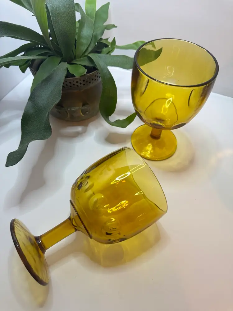 Mid century Amber Goblets Set Of 4