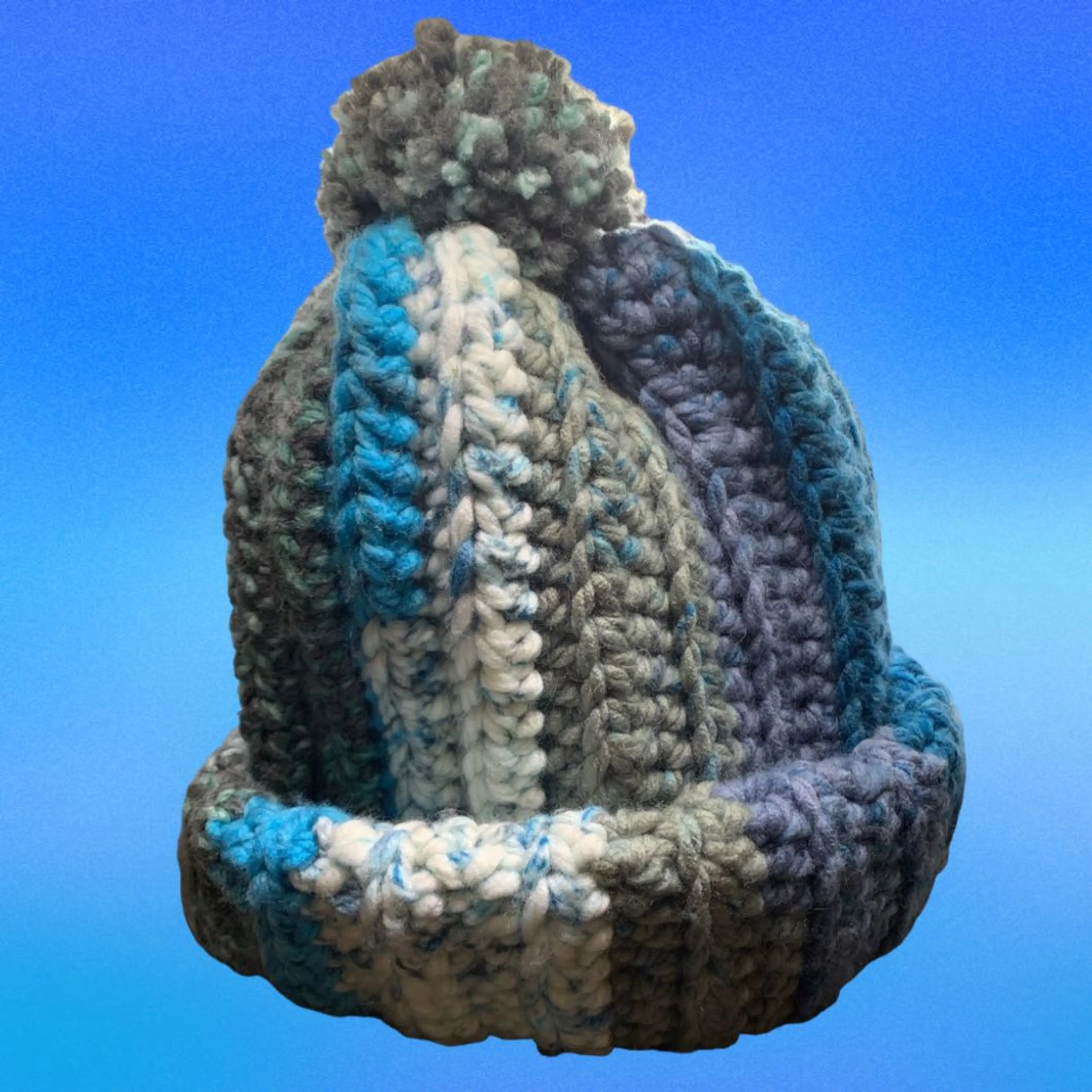Thick Crocheted Multicolored Winter Hat With Pompom