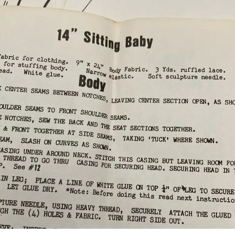 Baby Doll Clothing Pattern (partial)& Instructions