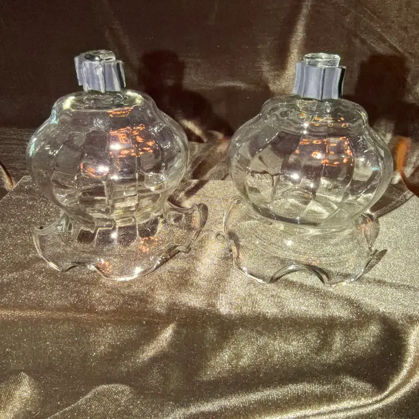 Vintage Home Interiors Pair Clear Glass Fluted / Ruffled Votive Cup Candleholders