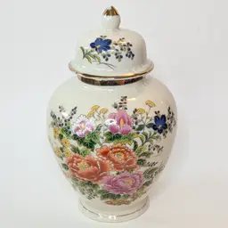 Enesco Japan Porcelain Ginger Jar Florals Gold 7.1/2"